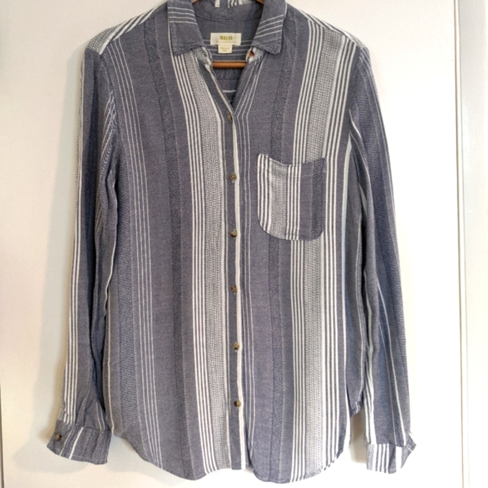 Maeve Blue and White Striped Button-Down Shirt